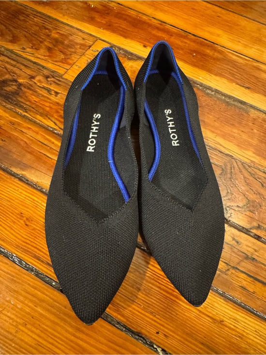 Rothy's Shoes - Rothy's Black Pointed Knit Flats with Blue Trim